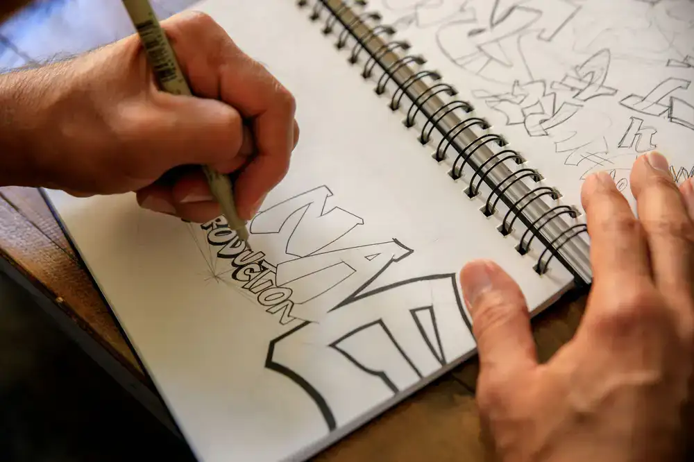 Hand sketches of a custom cabinet