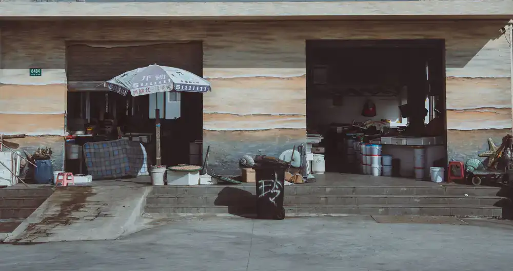 Exterior view of the furniture workshop entrance